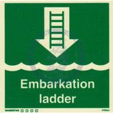 Marine Safety Sign, IMO Life Saving App. Symbol: Embarkation Ladder - With Text